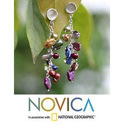 Sterling Silver Pearl 'Extravagance' Cluster Earrings (Peru)