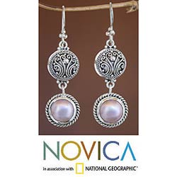 Sterling Silver FW Pearl 'Rose Glow' Earrings (10 mm) (Indonesia)