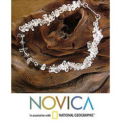 Silver 'Ice Princess' Clear Quartz and Hematite Anklet (India)