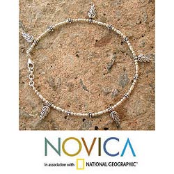 Sterling Silver 'Spring Leaves' Anklet (India)