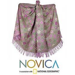 Wool 'Diamond Bloom' Throw Blanket (India)