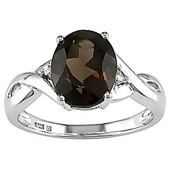 10k Gold Smokey Quartz and Diamond Accent Ring