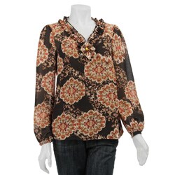 August Silk Women's Medallion Print Sheer Blouse