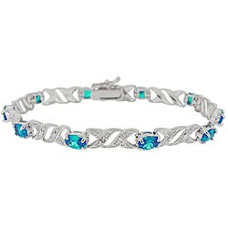 Sterling Silver/ Light Blue CZ/ Diamond Accent Bracelet