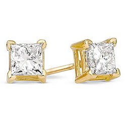 18k Yellow Gold 1ct TDW Diamond Solitaire Earrings (G-H, VS2)