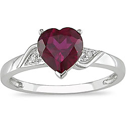 14k White Gold Created Ruby and Diamond Heart Ring