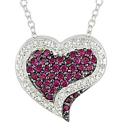 Sterling Silver Created Ruby and 1/6ct TDW Diamond Heart Necklace