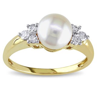 Miadora 14k Gold Cultured Pearl and 1/5ct TDW Diamond Ring (7-7.5 mm)