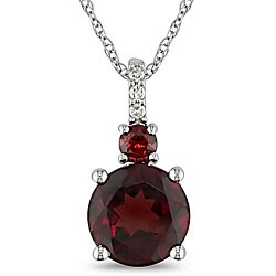 10k White Gold Garnet and Diamond Necklace
