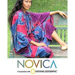 Women's Batik 'Exotic Blue' Robe (Indonesia)