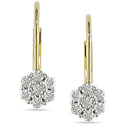 10k Two-tone Gold 1/4ct TDW Diamond Cluster Earrings (I-J, I2)