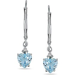 10k White Gold Blue Topaz and Diamond Earrings