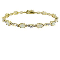 18k Gold and Sterling Silver Diamond/ Lab-created Opal Bracelet