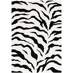 Black Zebra Print Wool Tufted Rug (5' x 8')