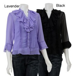 Lloyd Williams Women's 3/4-sleeve Ruffle Front Top