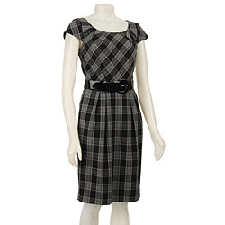 Tahari ASL Women's Stretch Plaid Belted Dress