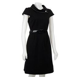 Tahari ASL Women's Short-sleeve Belted Ponte Dress