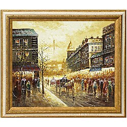Hand-painted 'Evenings Delight in Paris' Oil on Canvas