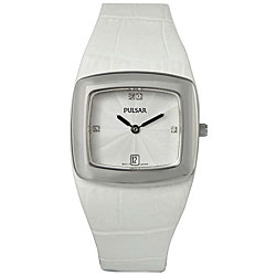Pulsar Women's Dress White Dial White Leather Strap Watch