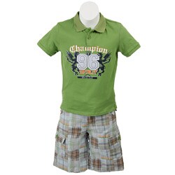 FINAL SALE City Ink Boy's 2-piece Polo Shirt and Plaid Shorts Set