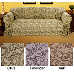 Embossed Round Arm Suede-like Chair Slipcover