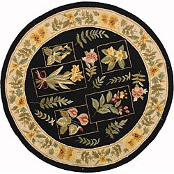 Hand-hooked Black Wool Rug (4' Round)