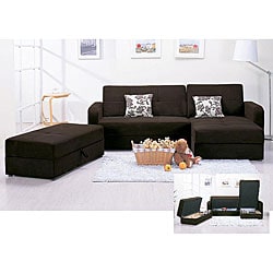 Microfiber 3-piece Chocolate Sectional Sofa and Ottoman Set