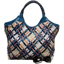 London Fog Oxford Signature Plaid Woven Leather Tote Bag