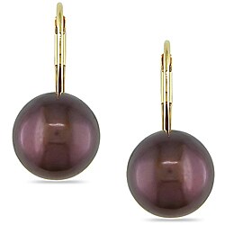 14k Yellow Gold Brown FW Pearl Leverback Earrings (9.5-10mm)
