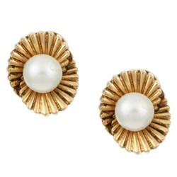 18k Gold FW Pearl Art Deco Clip-on Estate Earrings (8.5 mm)