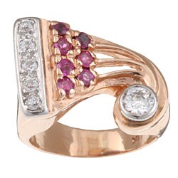 14k Pink Gold 1/2ct TDW Diamond/ Ruby Estate Ring (J, SI2) (Size 4.5)