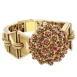 18k Yellow Gold Ruby Giant Cocktail Estate Bracelet/ Watch