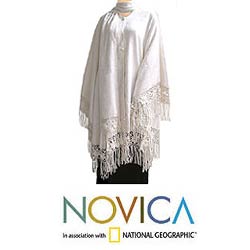 Alpaca wool poncho and scarf, 'Snow' (PERU)