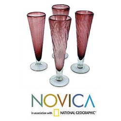 Set of 4 Extra-tall 'Amethyst Elegance' Champagne Flutes (Mexico)