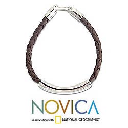 Leather 'Brown Silver Light' Braided Bracelet (Thailand)