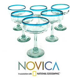 Set of 6 Blown Glass 'Aquamarine' Margarita Glasses (Mexico)