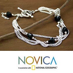 Sterling Silver 'Forever' Onyx Bracelet (India)