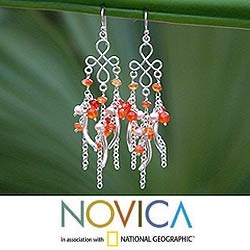 Pearl and Carnelian 'Illusions' Chandelier Earrings (Thailand)