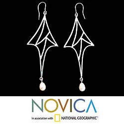 Pearl 'Sterling Weaves' Drop Earrings (Brazil)