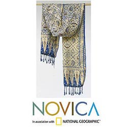 Silk 'Royal Java Blue' Batik Scarf (Indonesia)