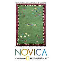 Indo 'Shepherds' Wool/ Cotton Rug (5' x 6'5)