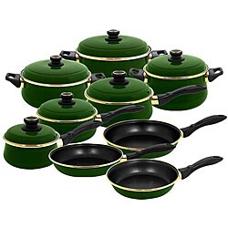 Tuscany Green Gloss Enamel 15-piece Cookware Set