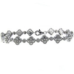 Sterling Silver X and O Link Diamond Accent Bracelet