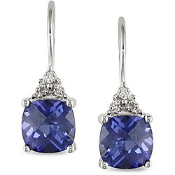 10k Gold Created Tanzanite and Diamond Earrings