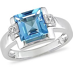 10k White Gold Blue Topaz and Diamond Ring