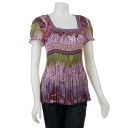 Piano Women's Purple Crochet Trim Square-neck Blouse
