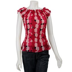 Piano Women's Short-sleeve Ribbed Peasant Blouse