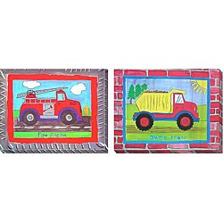 'Fire Engine' and 'Dump Truck' Custom-printed Canvas Set