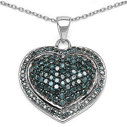 Sterling Silver 1 1/5ct TDW Blue Diamond Heart Necklace