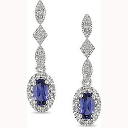 10k White Gold Created Tanzanite Diamond Earrings